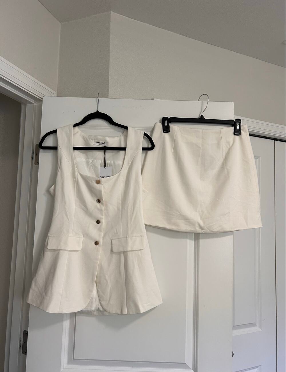 New Showpo Phyllis Two Piece Set Tailored Vest Top & A Line Mini Skirt Set